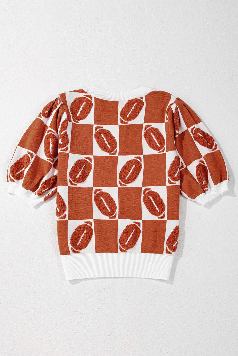 Purple Rugby Plaid Color Block Puff Sleeve Knit Top