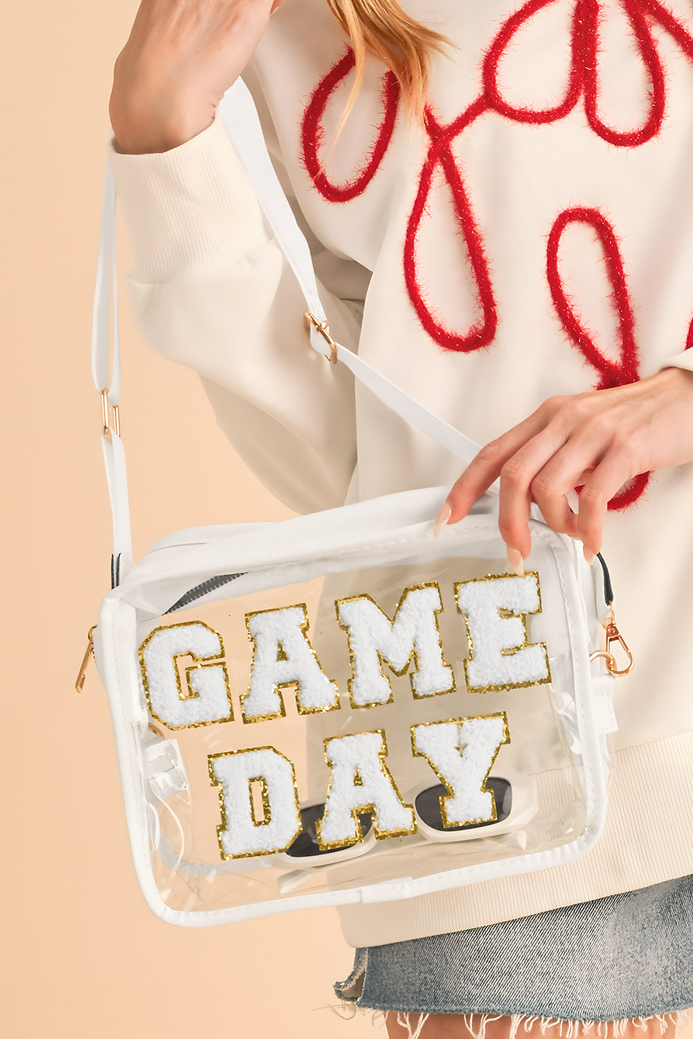 Fiery Red Chenille GAME DAY Pattern Clear Bag