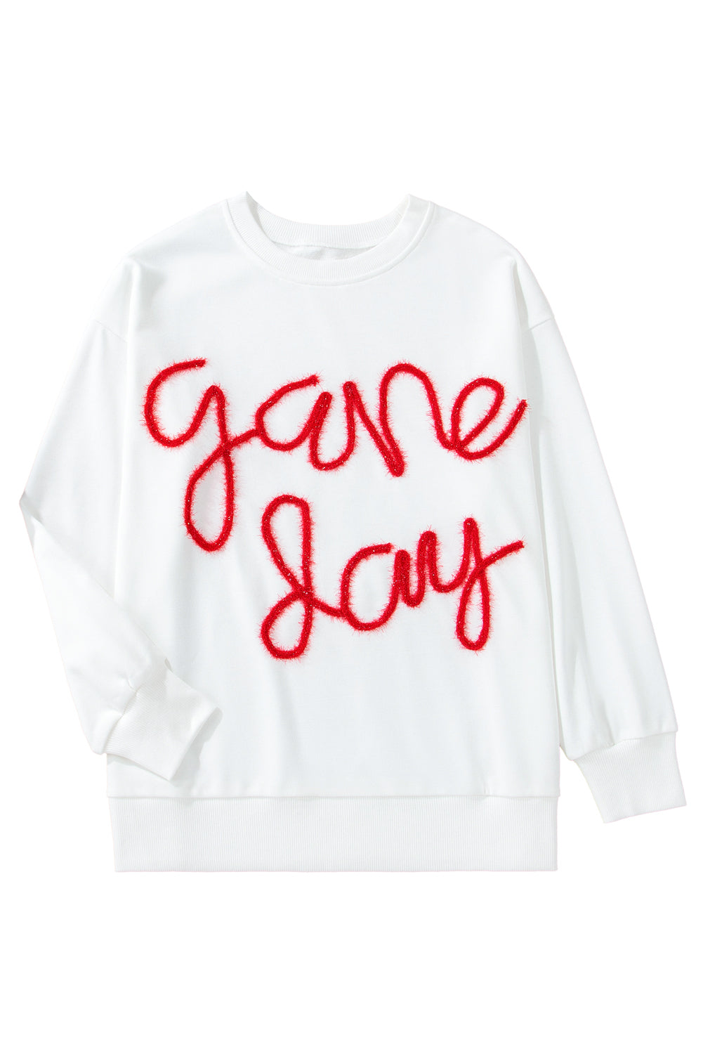 White Tinsel Game Day Drop Shoulder Sweatshirt