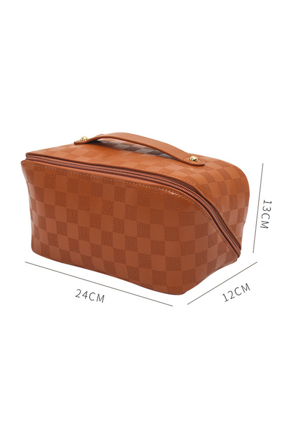 Thai Curry PU Leather Checkered Large Makeup Bag with Handle