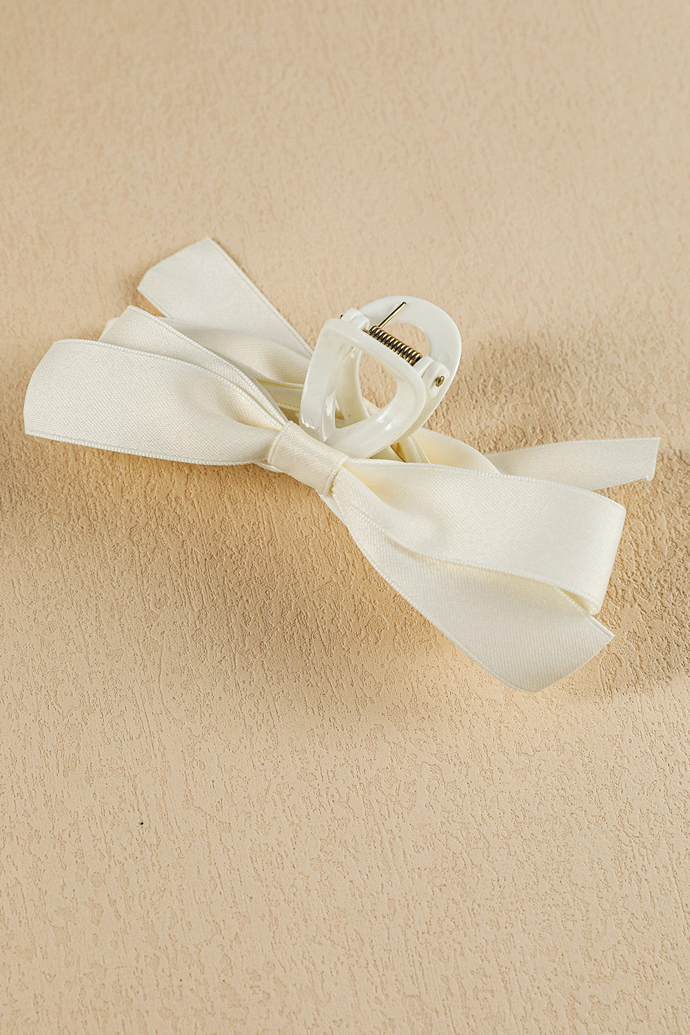 White Solid Color Ribbon Bow Decor Hair Clip