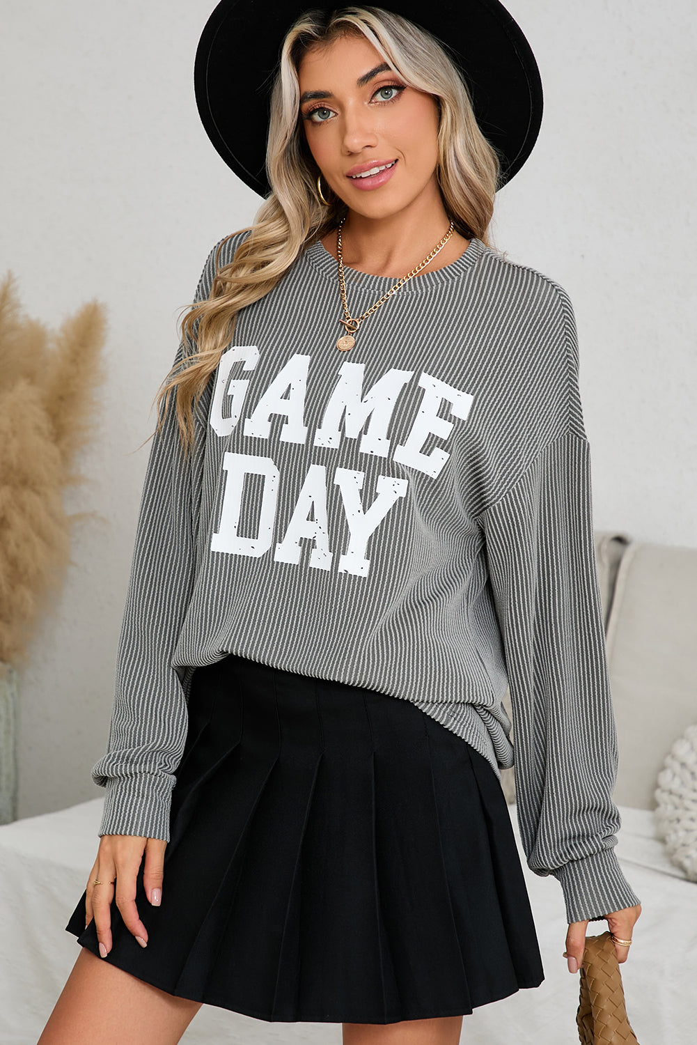 Bluing Corded GAME DAY Graphic Long Sleeve Top