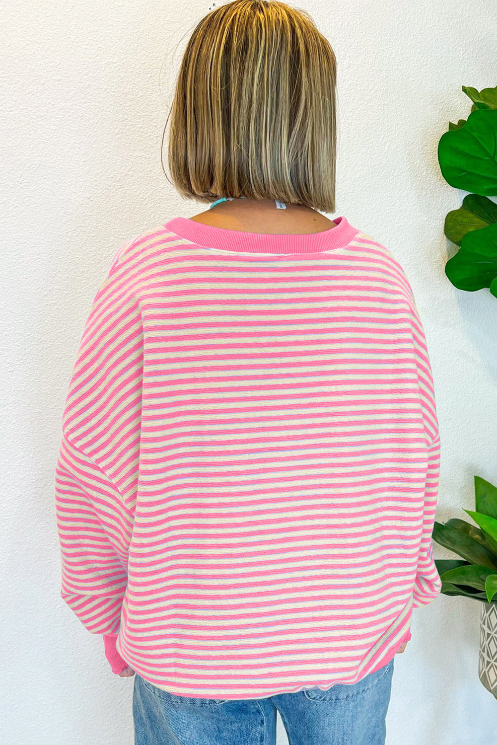 Pink Stripe Leopard Heart Patched Graphic Long Sleeve Top