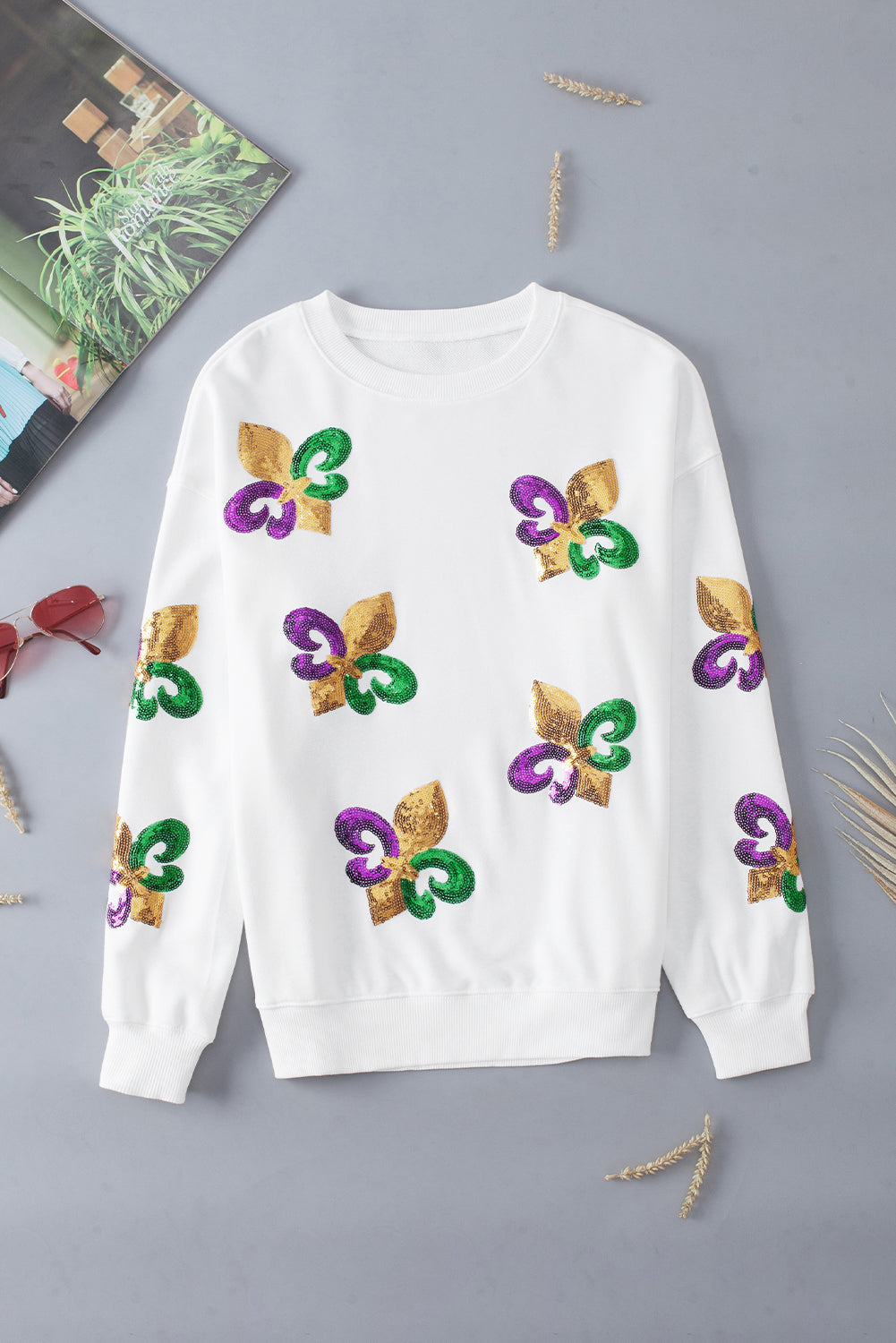 Black Sequin MARDI GRAS Graphic Pullover Sweatshirt