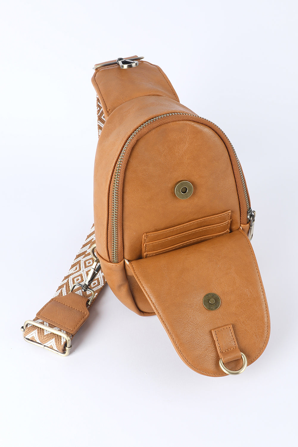 Brown Faux Leather Zipped Western Crossbody Sling Bag