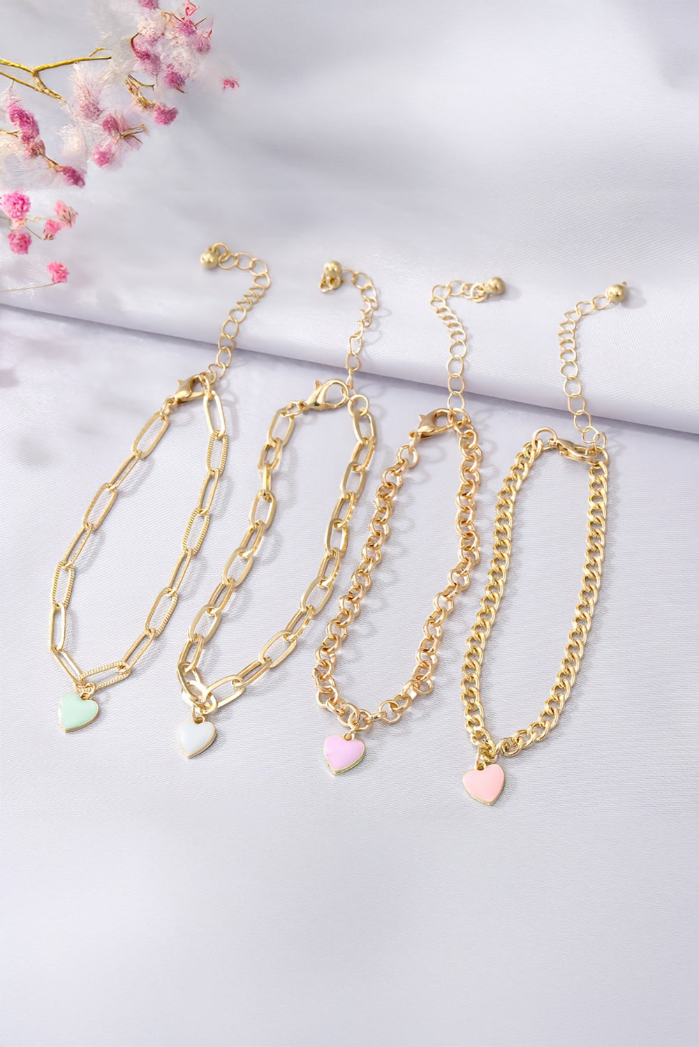 Gold Valentines Heart Multi Layer Adjustable Chain Bracelet