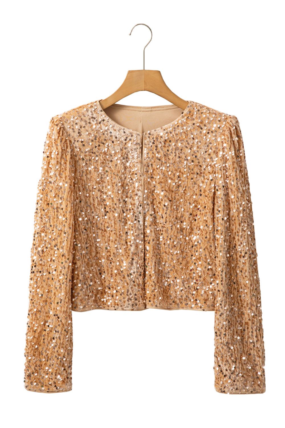 Golden Fleece Sequin Open Front Collarless Jacket