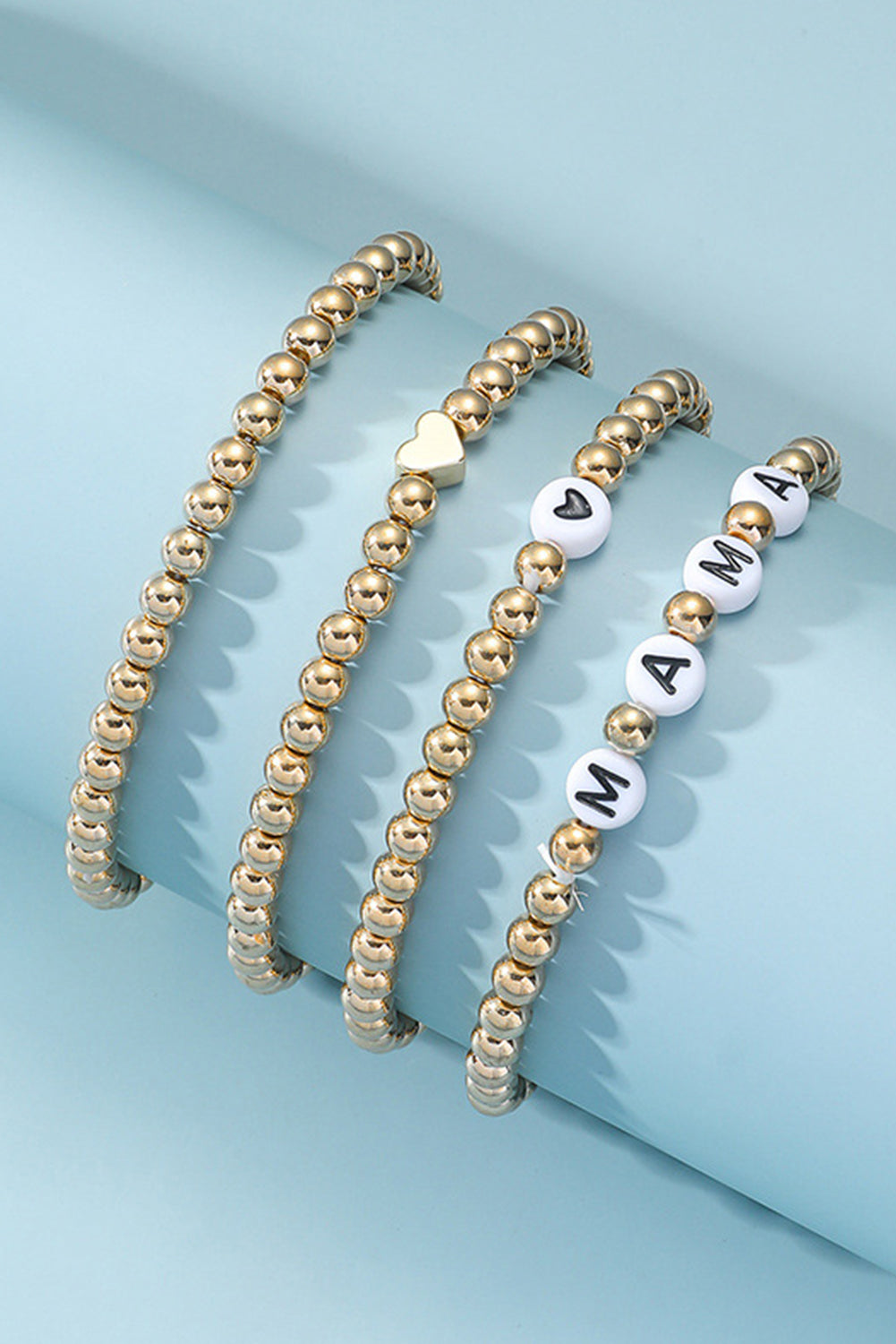 Gold MAMA Heart Bead 4Pcs Bracelets Set