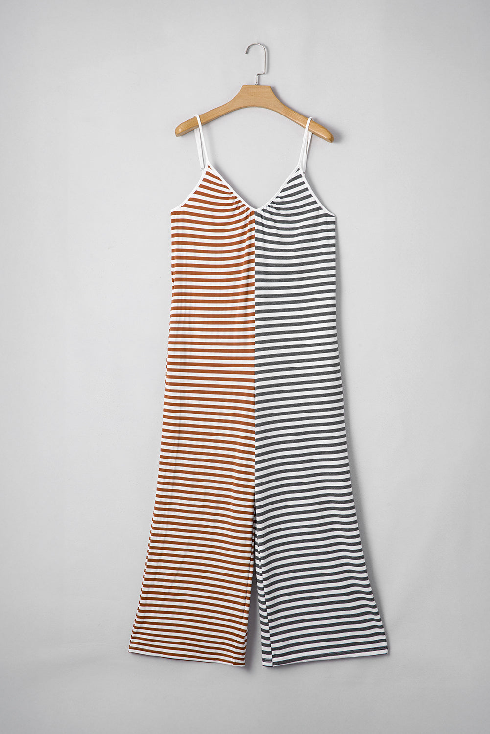 Yellow Stripe Color Block Spaghetti Strap Backless Overall