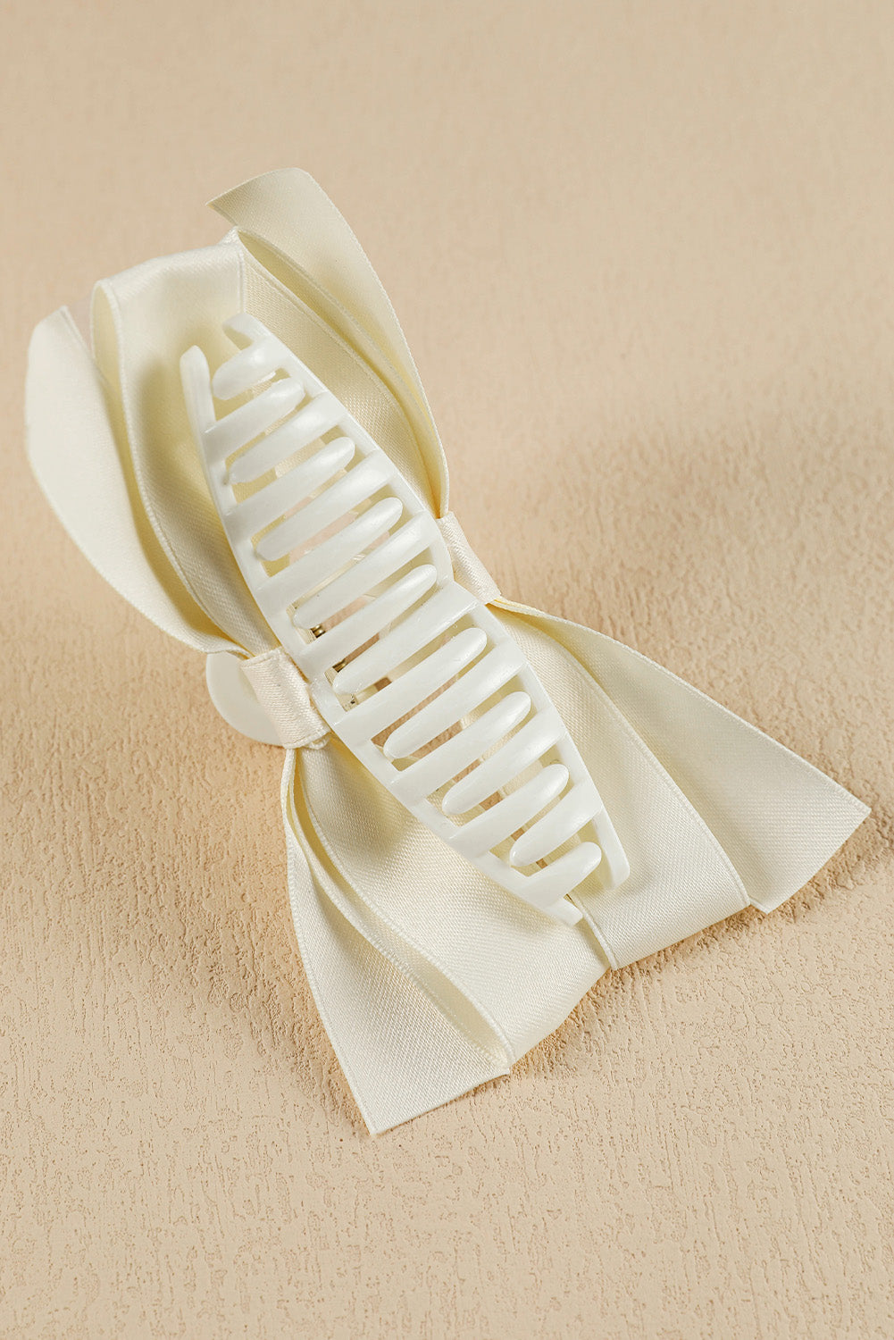 White Solid Color Ribbon Bow Decor Hair Clip