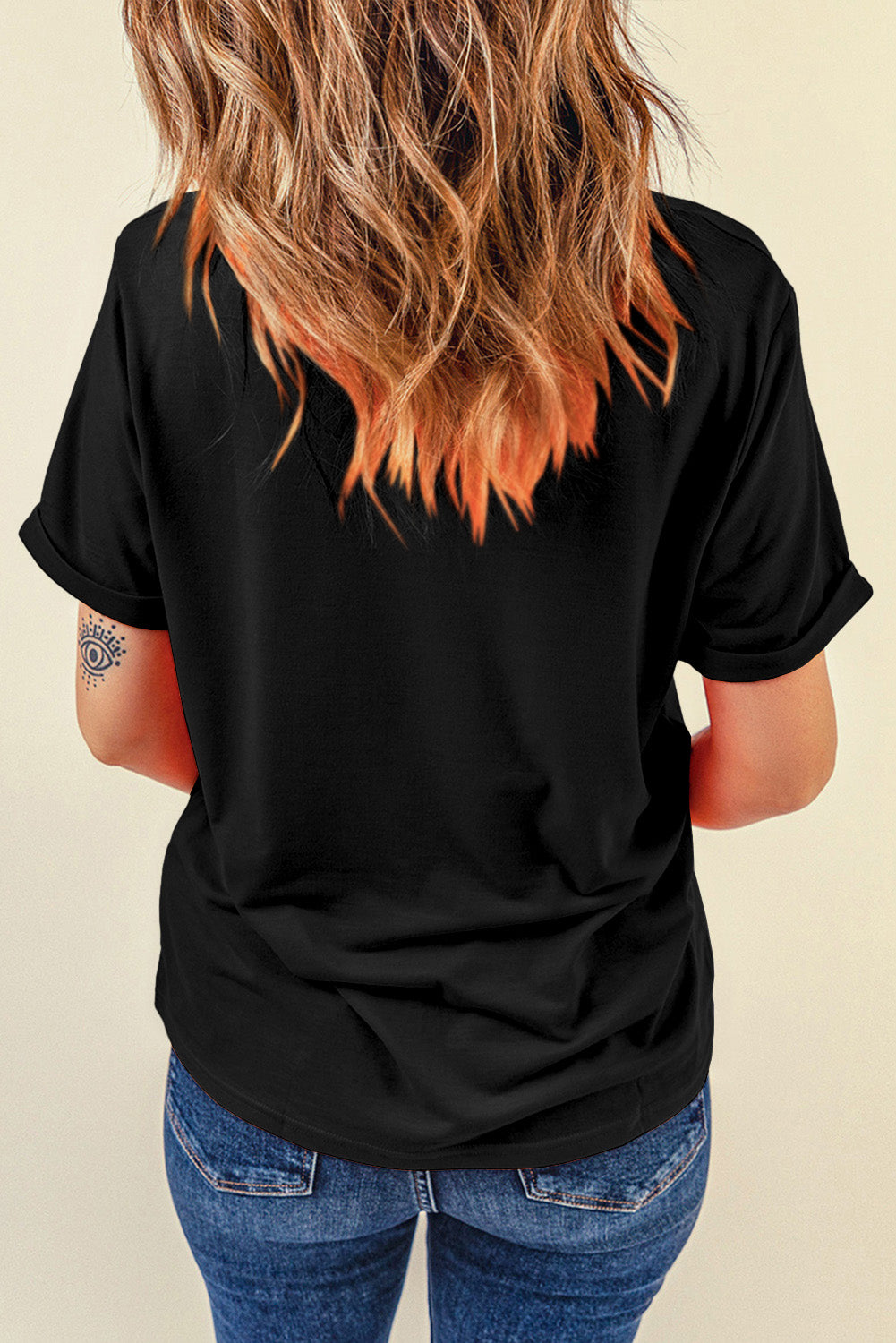 Black Baseball Bow Knot Graphic Crew Neck T Shirt