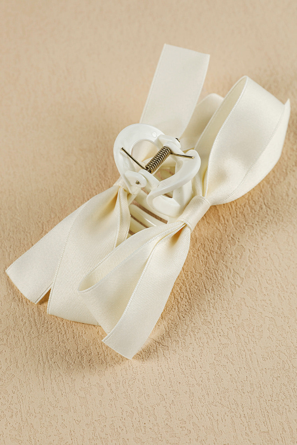 White Solid Color Ribbon Bow Decor Hair Clip