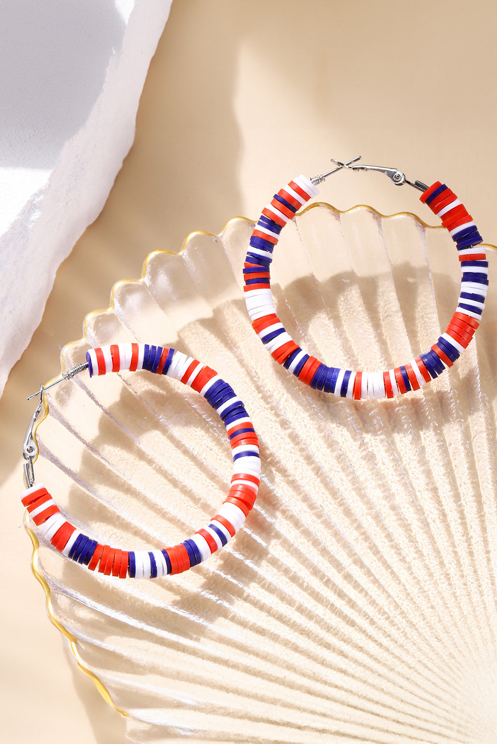 Fiery Red Patriotic Multicolored Bead Hoop Earrings