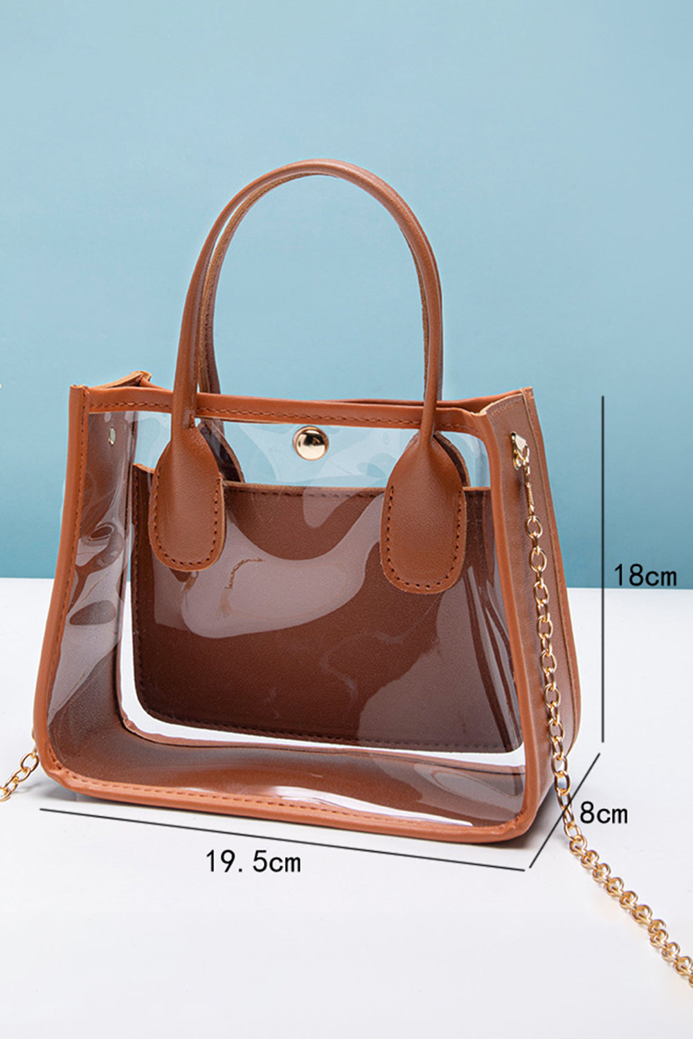 Chestnut PVC PU Leather Chain Strap Clear Shoulder Bag