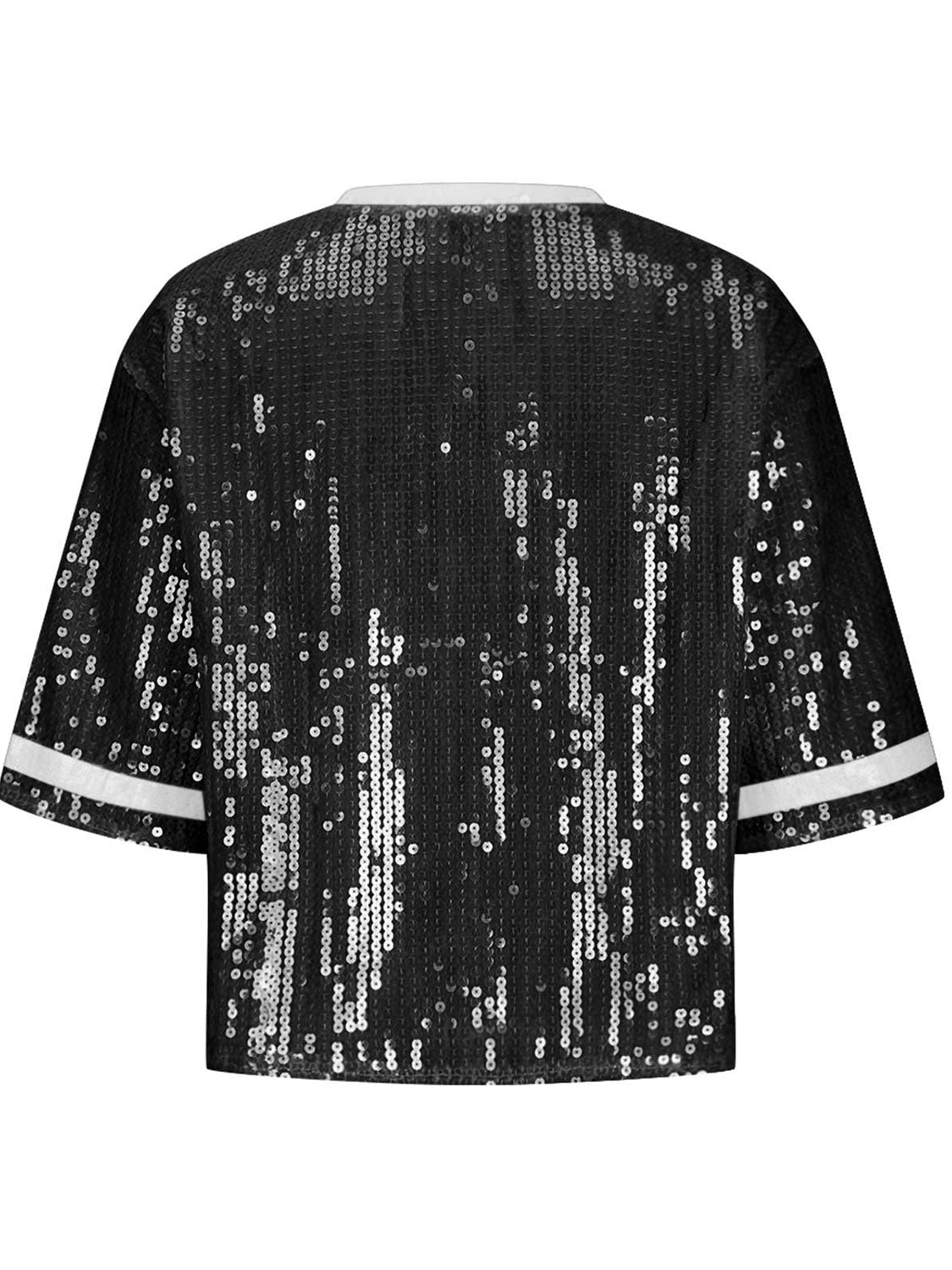 Sequin Football Round Neck Half Sleeve Top