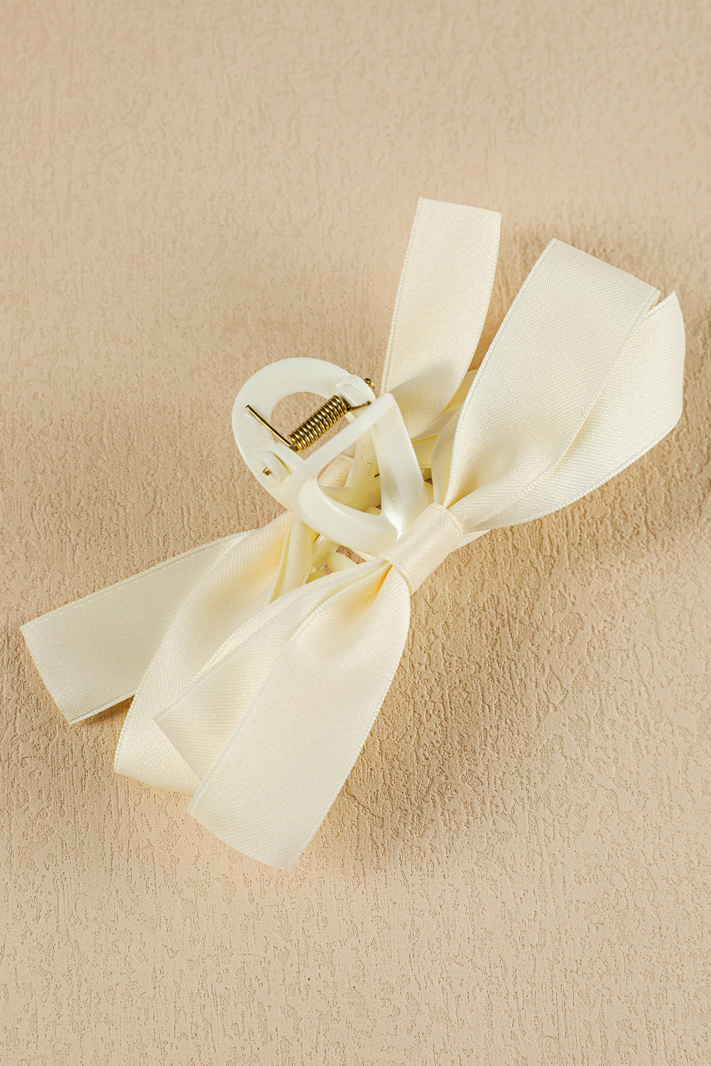 White Solid Color Ribbon Bow Decor Hair Clip