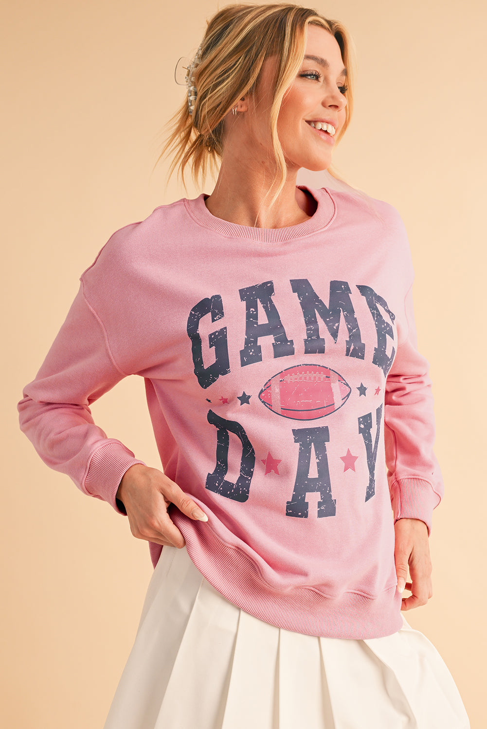 Pink Rugby GAME DAY Graphic Drop Shoulder Sweatshirt