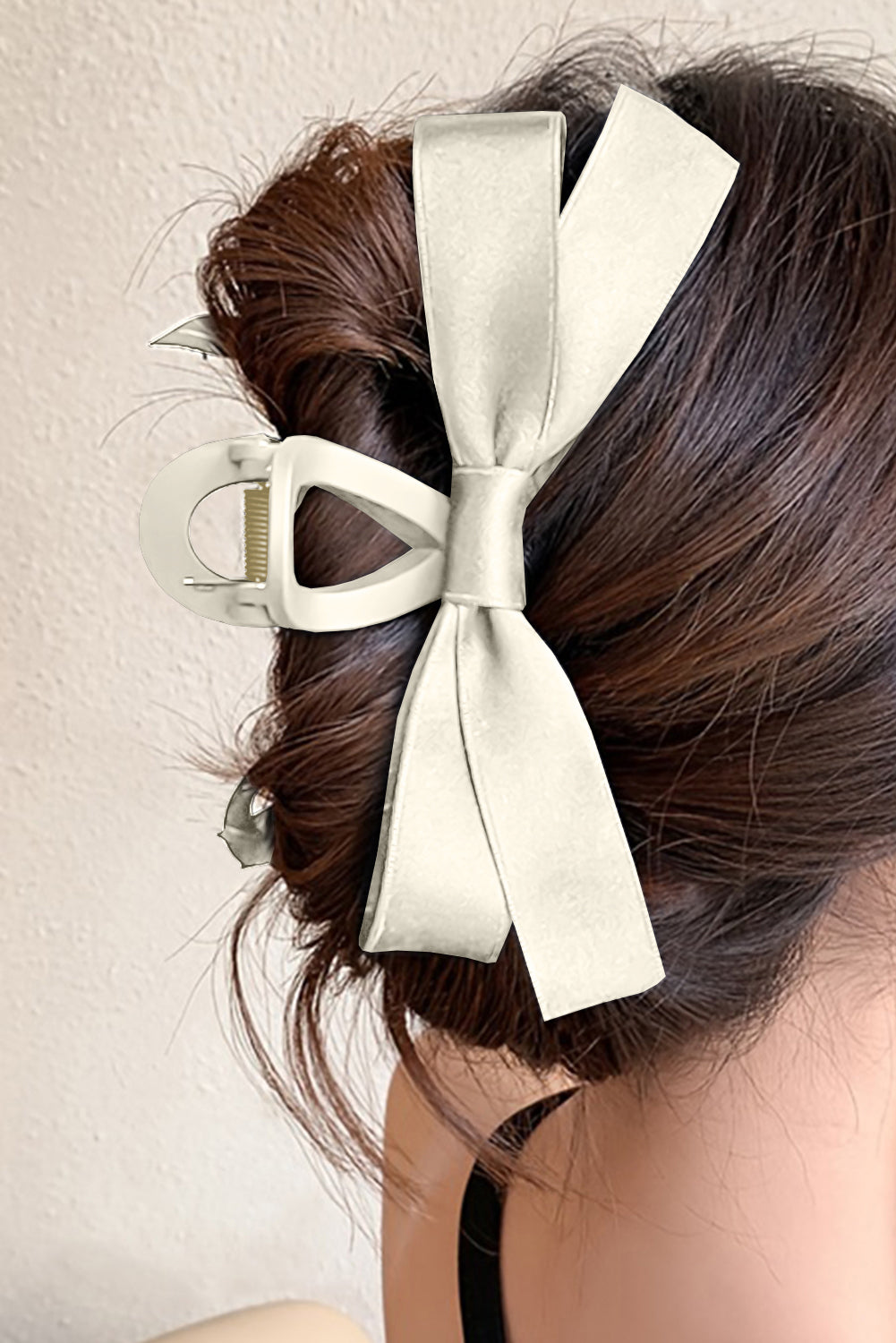 White Solid Color Ribbon Bow Decor Hair Clip