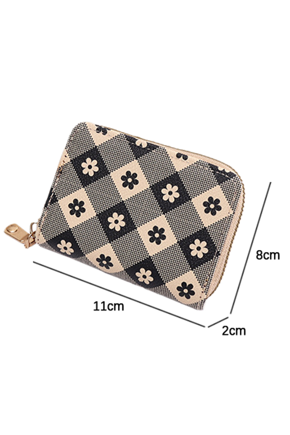 Khaki Flower Checkered PU Leather Wallet