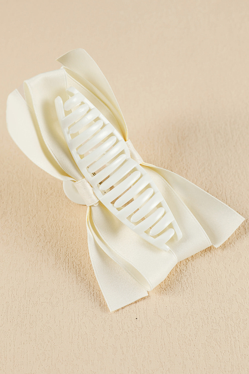 White Solid Color Ribbon Bow Decor Hair Clip