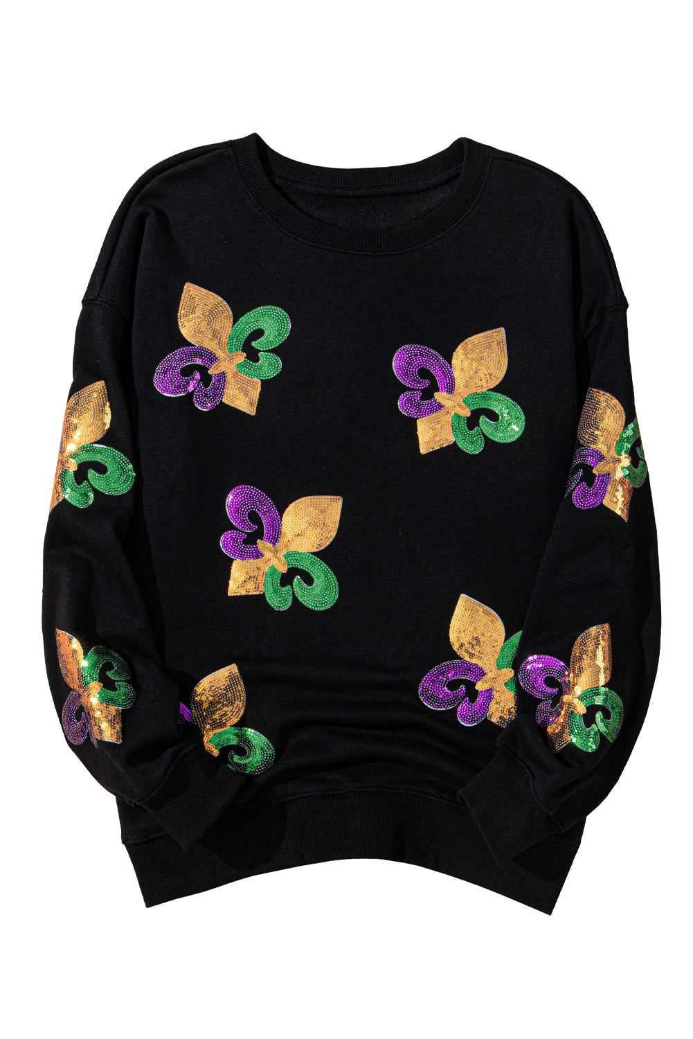 Black Sequin MARDI GRAS Graphic Pullover Sweatshirt