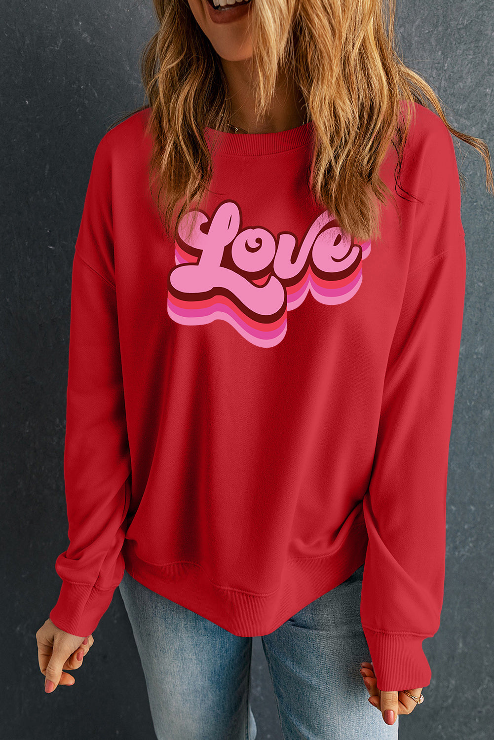 Red love Letter Printed Crewneck Valentines Day Sweatshirt