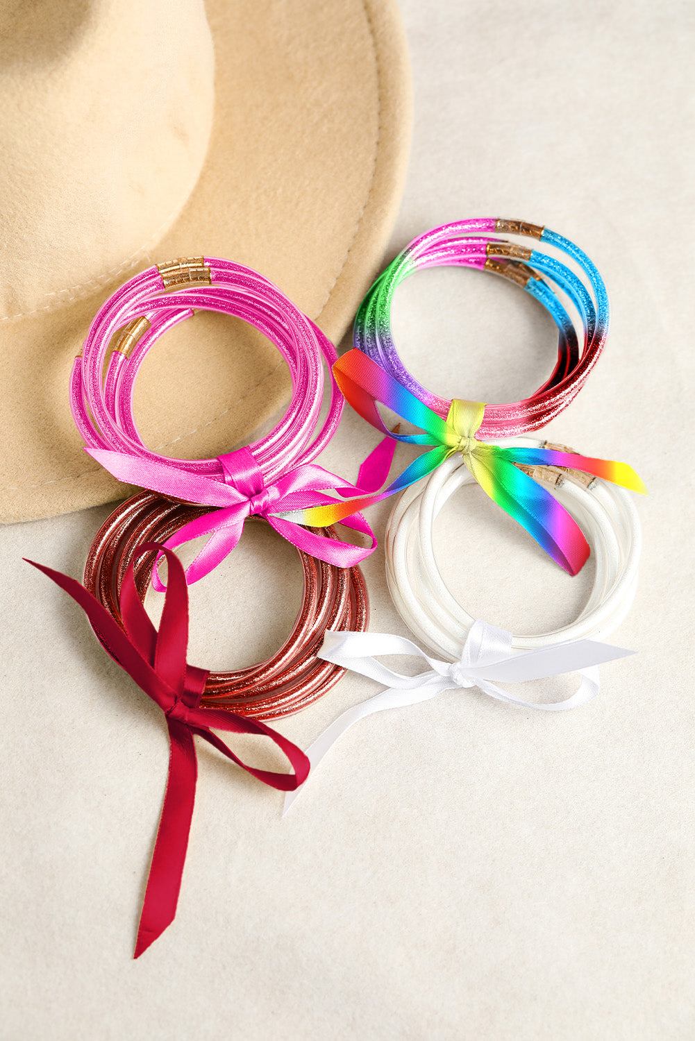 Apricot Glitter Bowknot Layered Jelly Bracelet