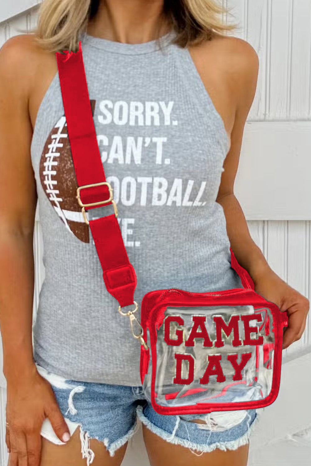 Fiery Red Chenille GAME DAY Pattern Clear Bag