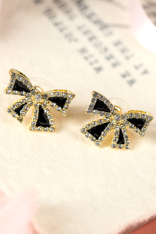 Black Rhinestone Bowknot Stud Earrings