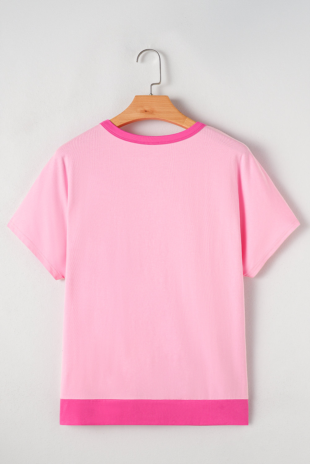 Pink Colorblock Half Buttons Henley T Shirt