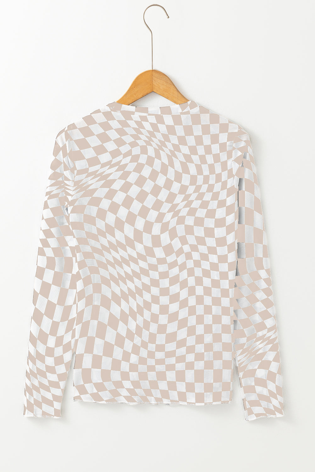 Rose Checkered Pattern Mesh Long Sleeve Top