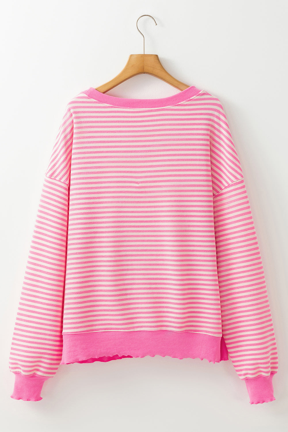 Pink Stripe Leopard Heart Patched Graphic Long Sleeve Top