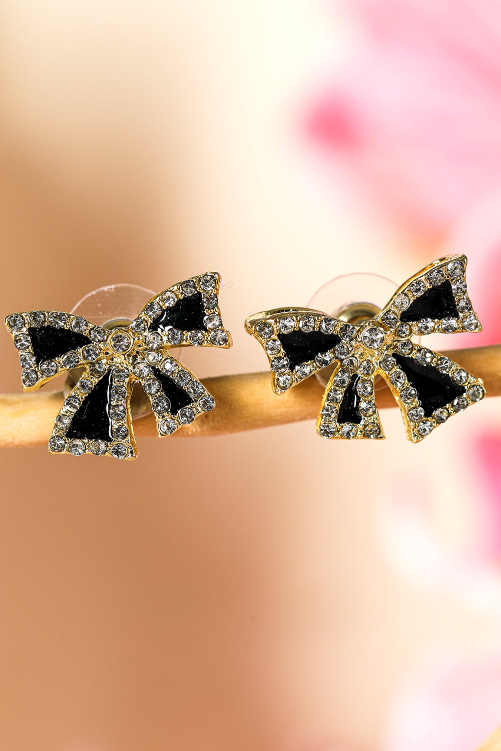 Black Rhinestone Bowknot Stud Earrings