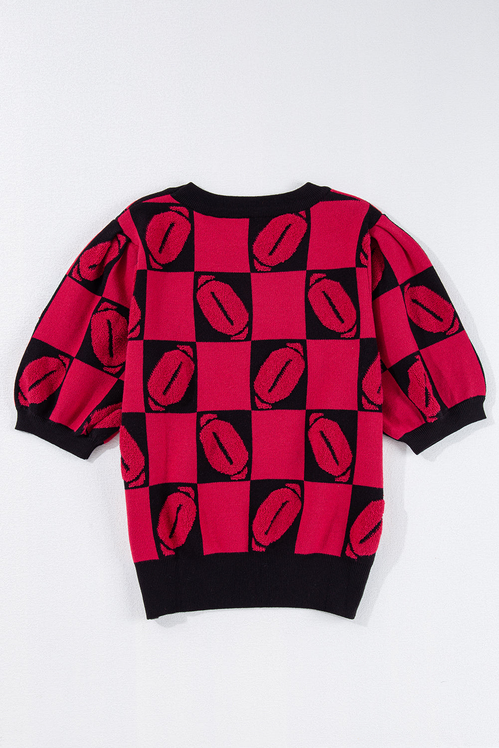 Purple Rugby Plaid Color Block Puff Sleeve Knit Top