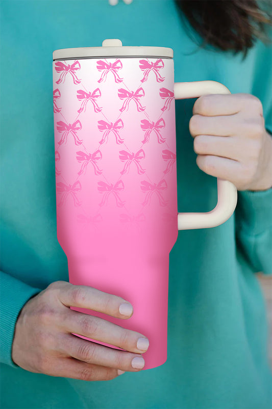 Pink Gradient Bow Print Tumbler Cup