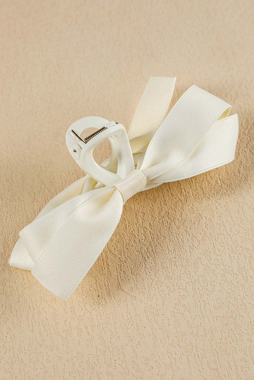 White Solid Color Ribbon Bow Decor Hair Clip