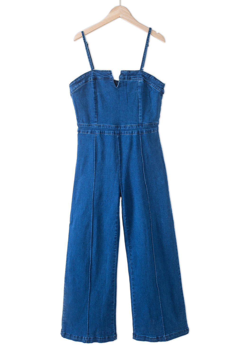 Blue Spaghetti Straps Notch V Denim Jumpsuit