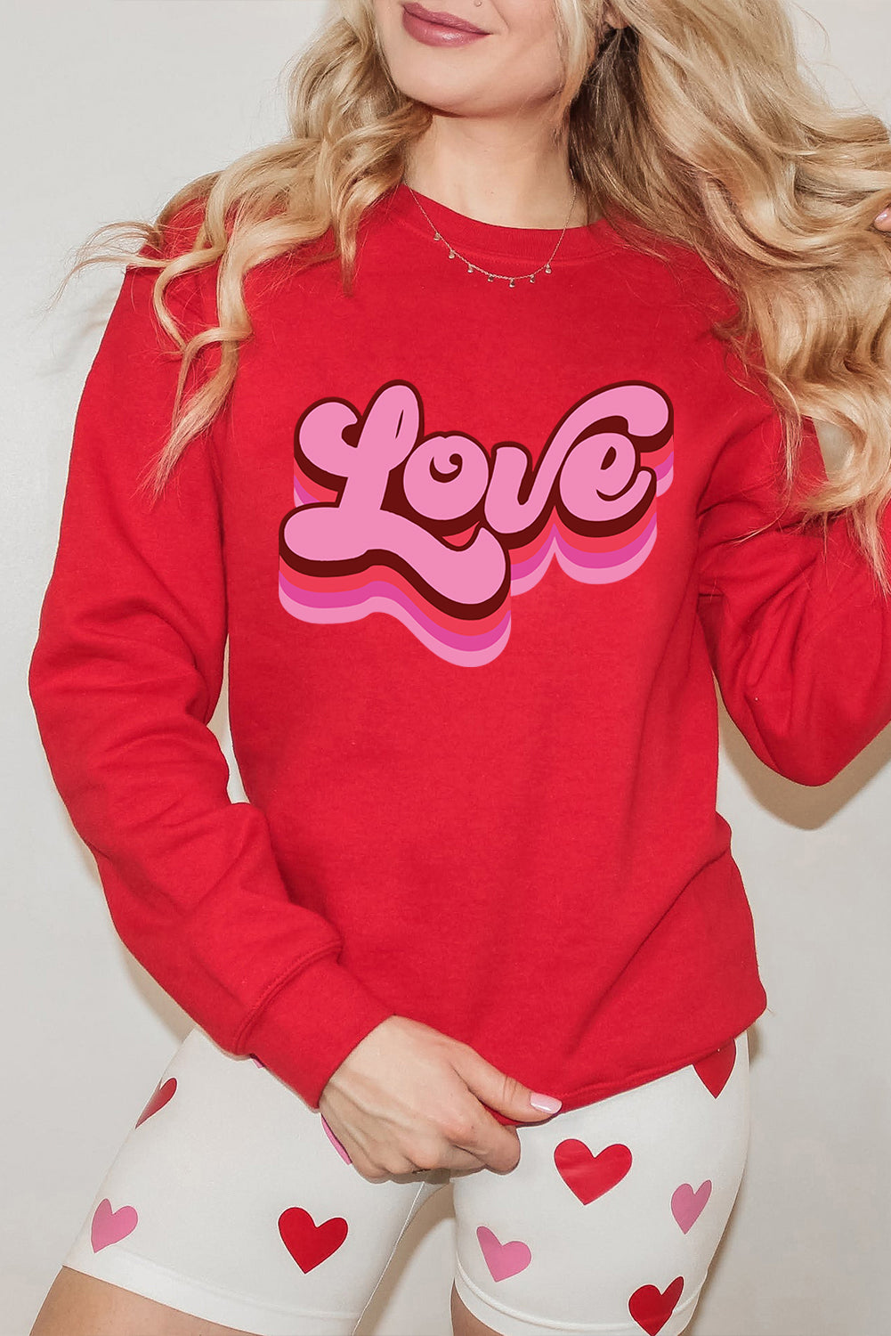 Red love Letter Printed Crewneck Valentines Day Sweatshirt